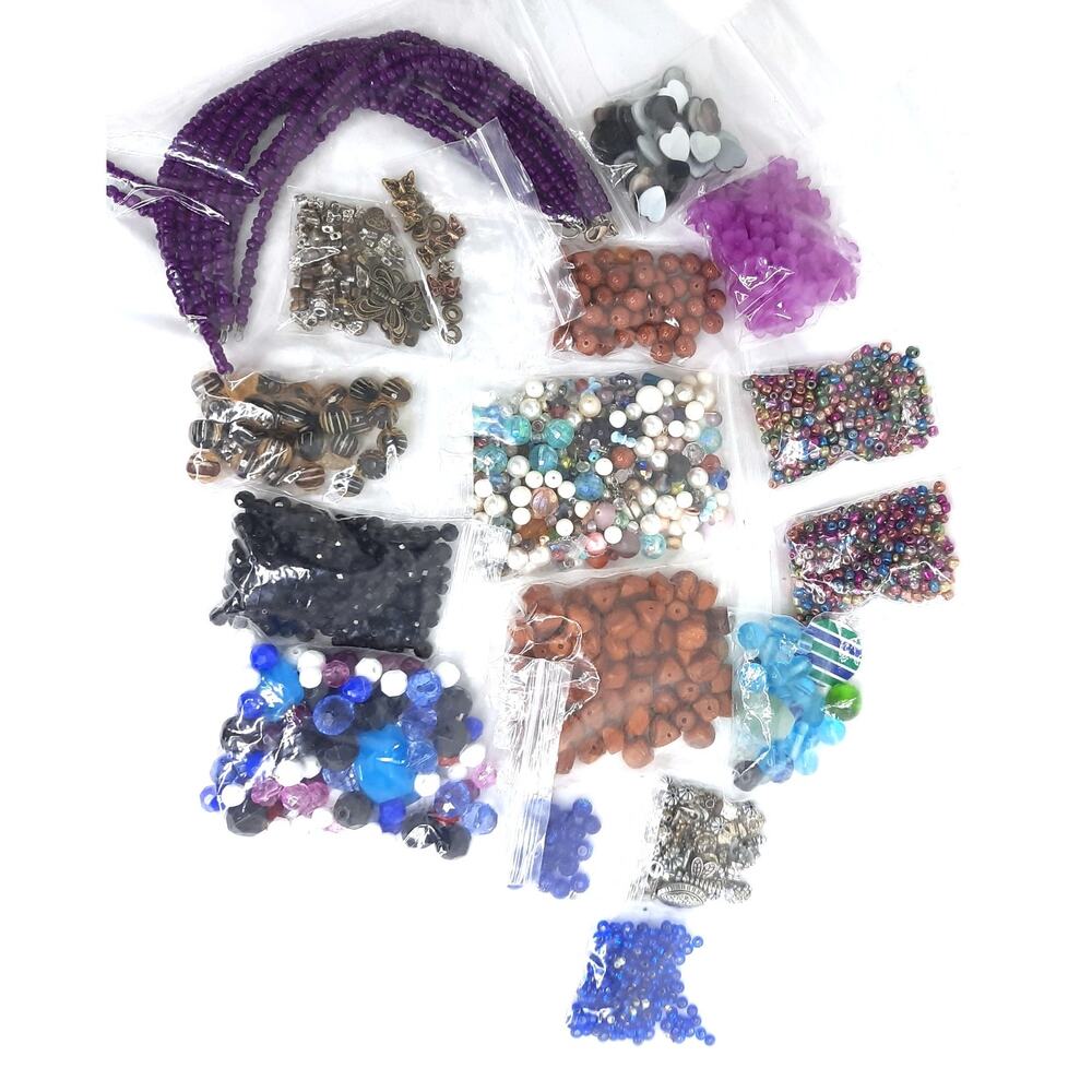 Mixed Lot Jewelry Beads Findings Destash Craft DIY Glass Wood Metal Charms NEW